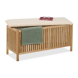 Cufar de rufe Relaxdays, 100 l, cu loc de sezut, lemnstofa, naturalcrem