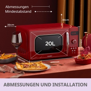 Cuptor cu microunde Comfee CMSRO 20 Retro 800W 20L Rosu - Img 3