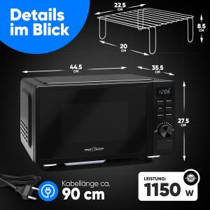 Cuptor cu microunde ProfiCook PC MWG 1278 20L Negru Grill 1150W - Img 7