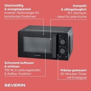 Cuptor cu microunde Severin MW 7580, 19L, 700W, negru - Img 3