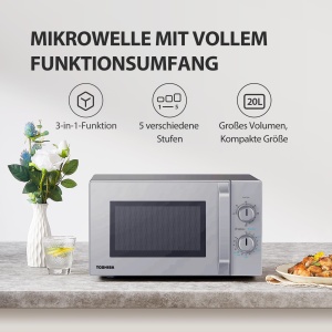 Cuptor cu microunde Toshiba Solo 20L MW2-MM20PF(SL), cuptor cu microunde de sine statator, 800W, 5 niveluri de putere cu functie de dezghetare convenabila, iluminare interioara cu LED, argintiu - Img 3