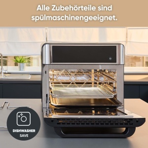 Cuptor de paine prajita si friteuza cu aer SEVERIN 2 in 1, friteuza cu aer, 25 L, cu afisaj LED, temporizator si 12 programe automate, inclusiv tava de copt, gratar pentru gratar, cos de prajit, 40-220 deg C, 2.200 W, negru-argintiu, TO 9579 - Img 6