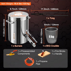 Cuptor de topire VEVOR JHRJD06KG01A, 6 kg, inox, temperatura maxima 1482 - Img 7