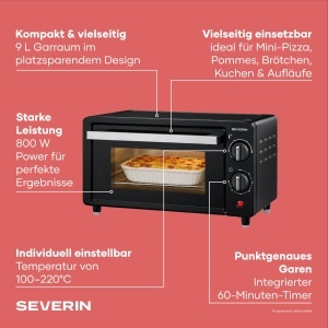 Cuptor electric Severin 2062, 9L, 800W, negrusilver - Img 3