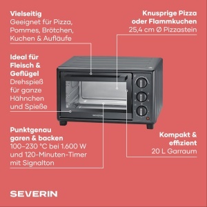 Cuptor electric Severin TO 2079, 20L, 1600W, functie de convectie, negru - Img 2