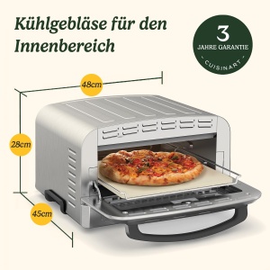 Cuptor pentru pizza Cuisinart | Pentru utilizare in interior | Aroma la cuptor cu lemne in 5 minute | Set de pizza inclus: coaja de pizza, taietor de piatra, piatra si tigaie adanca | Timp si temperatura reglabile pana la 400degC - Img 6