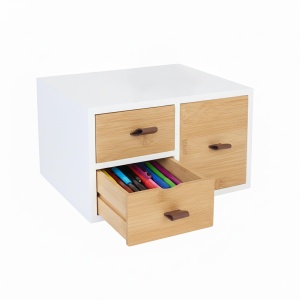 Cutie de birou Relaxdays din Bambus si MDF, 3 sertare, 15 x 25 x 20 cm
