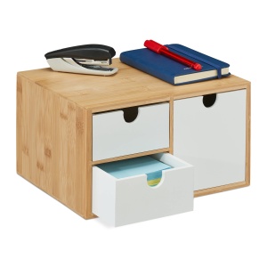 Cutie de birou Relaxdays din Bambus si MDF, naturalb, 3 sertare