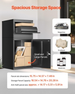 Cutie de depozitare pentru colete VEVOR PB-16S, 420x375x515mm, cu protectie impotriva furtului, negru - Img 4