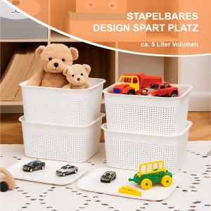 Cutie de depozitare Relaxdays 6 bucati, 5 L, alba, cu capac, 13x26,5x19 cm - Img 3