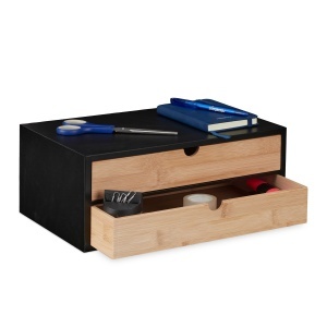 Cutie de depozitare Relaxdays, bambus si MDF, 2 sertare, 14x33x21 cm, negrunatural