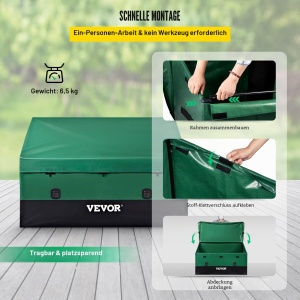 Cutie de depozitare VEVOR 660L pentru exterior, 155x63x75 cm, impermeabila, verde si negru - Img 7