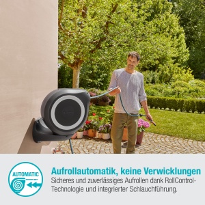 Cutie de furtun de perete Gardena RollUp M 20 m: Irigare flexibila pentru gradini de dimensiuni medii, tambur de furtun pivotant, cu suport de perete, piese de sistem si pulverizator incl. furtun Gardena de 20 m (18612-20) - Img 3