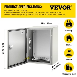 Cutie electrica VEVOR SPT, 40 x 30 x 20 cm, IP66, din otel carbon - Img 7