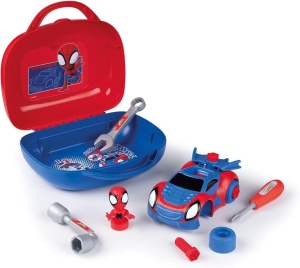 Cutie unelte pentru copii Smoby Spidey, 17 piese, cu personaj si vehicul