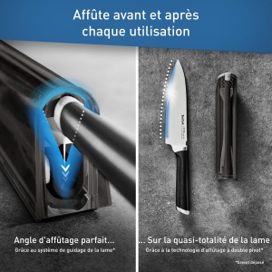 Cutit de bucatar Tefal Ever Sharp, 16,5 cm, ascutitor de cutite integrat in carcasa, tehnologie de ascutire a discului, felii si cotletelor, pivotare dubla, sistem de blocare, otel inoxidabil german, simplu - Img 6