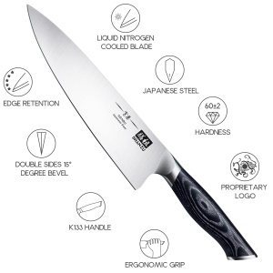 Cutit de bucatarie SHAN ZU Cutit de bucatarie 20CM Cutit profesional extra ascutit din otel inoxidabil carbon de inalta calitate Cutit de bucatar cu maner ergonomic din lemn K133 - Img 3