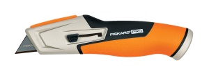 Cutit universal Fiskars CarbonMax cu lama retractabila, 17,7 cm, negruorange