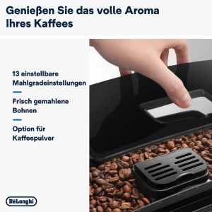 De'Longhi Magnifica S ECAM11.112.B, aparat de cafea complet automat cu duza de spumare a laptelui pentru cappuccino, cu butoane de selectie directa espresso si control rotativ, functie 2 cani, negru - Img 3