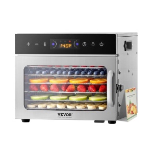 Dehydrator VEVOR H6-C001, 400 W, 6 tavi din otel inoxidabil, temperatura ajustabila