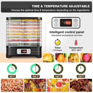 Deshidratator din otel inoxidabil 400W, uscator de deshidratare pentru fructe, carne si ierburi incl. 8x niveluri de deshidratator, deshidratator cu regulator de temperatura 35-70degC - Img 4
