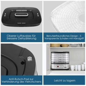 Deshidratator YASHE GGJ-261B cu afisaj LED, control al temperaturii 35-70degC si cronometru de 72 de ore, 5 tavi reglabile pe inaltime, deshidrator de fructe si legume, 240 wati, fara BPA - Img 7