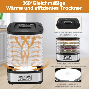 Deshidrator alimente YASHE GGJ-261A, 240W, 5 tavi ajustabile, BPA-free - Img 3