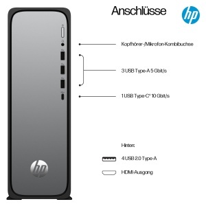 Desktop HP OmniDesk Slim S03-0230ng, Intel 300, 8 GB RAM, 512 GB SSD, Meteor SilverJack Black - Img 4