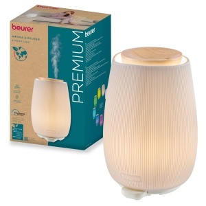 Difuzor Aroma Beurer LA 45 Ultrasunete Lumina LED 9 Culori Timer Design Ceramic si Lemn