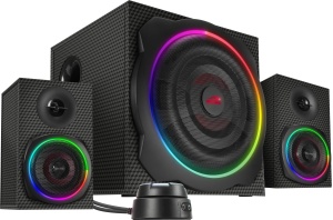 Difuzor PC Speedlink GRAVITY CARBON RGB 2.1 Sistem de sunet Bluetooth - cu subwoofer din lemn, sistem de difuzoare active 120 wati, mufa 3.5mm, AUX, telecomanda de masa, negru - Img 1