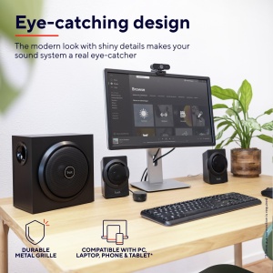Difuzor PC Trust Yuri 2.1 cu subwoofer, putere de varf de 120 W, subwoofer din lemn cu un driver de bas puternic de 5,25 inchi, control al volumului cu casti si conector de intrare de linie, negru - Img 3