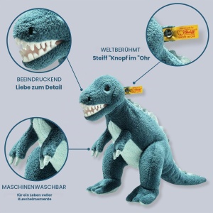 Dinozaur de plus Steiff Thaisen T-Rex 35 cm, Petrol si Turcoaz - Img 5