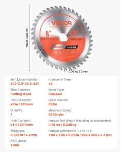 Disc circular VEVOR 203 mm 42 dinti otel aliat taiere precisa si eficienta - Img 7