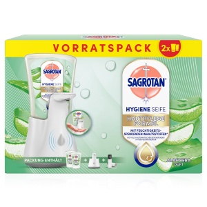Dispenser automat de sapun Sagrotan No-Touch, alb, cu 2 x 250 ml sapun Aloe Vera - Img 2