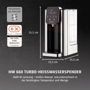 Dispenser de apa fierbinte Caso HW 660, 2.7L, 2600W, inox - Img 2