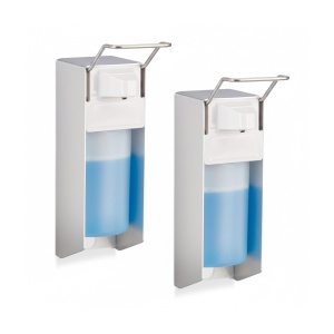 Dispenser de Dezinfectant Relaxdays, Set 2 Buc, 500 ml, Montare pe Perete, ArgintiuAlb - Img 7