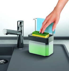 Dispenser de sapun Metaltex, gri, 17x12x22 cm, cu suport pentru burete - Img 3