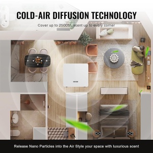 Dispersor Aroma VEVOR A501, 480ml, Bluetooth, 2500mp, Tehnologie de Difuzare cu Aer Rece - Img 3