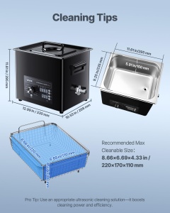 Dispozitiv de curatare cu ultrasunete VEVOR 10L, 40kHz, cu buton de control - Img 7