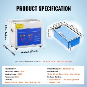 Dispozitiv de curatare cu ultrasunete VEVOR 2,85 L, 40 kHz, cu timer digital si incalzire - Img 7