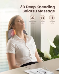Dispozitiv de Masaj Comfier Shiatsu, Nackenmassagegerat cu Calorifer, 8 Noduri de Masaj, Gri - Img 3