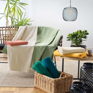 Douceur d'Interieur Lucile Patura din amestec de bumbac, 180 x 220 cm, Albastru - Img 3