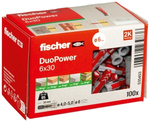 Dublu fixator fischer DuoPower 6 x 30, 100 bucati, putere mare, utilizare universala