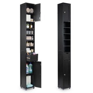 Dulap baie VOUNOT cu 2 usi si 1 sertar, 20x20x180cm, Negru