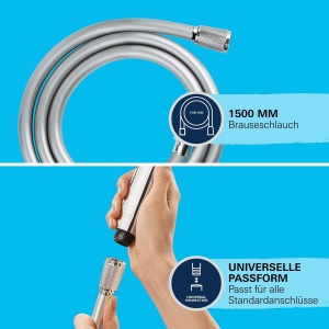Dus cu furtun GROHE Vitalioflex 1,50m, crom, rezistent la presiune, flexibil - Img 5