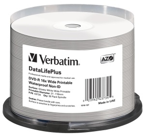 DVD-R Verbatim 43734, 4.7 GB, 16x, Suprafata rezistenta la apa, 50 bucati