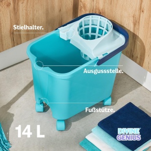 Eimer Mop Blue Dolphin 14L cu Abtropfer, Culoare Turcoaz, 100 Reciclat - Img 5