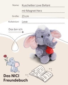 Elefant de Plus NICI Love cu Inima Magnetica, Culoare Gri Inchis, 23cm - Img 5