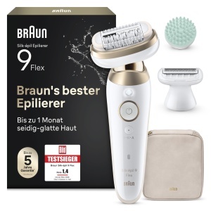 Epilator Braun Silk-epil 9 Flex 3D, Waterproof, Culoare AlbGold, 40 MicroGrip-Pinzetten
