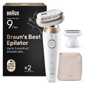 Epilator Braun Silkepil 9 Flex, 40 pinsete, utilizare umeda si uscata, aurie
